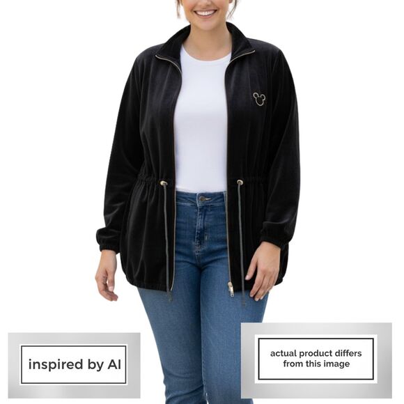 Disney Catalog Velour Track Jacket Black 2X Y2K Mickey Mouse Full Zip - Picture 11 of 11